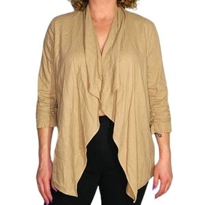 Jules & Leopold Linen Mix Twill Drape Front Jacket Size Medium Tan